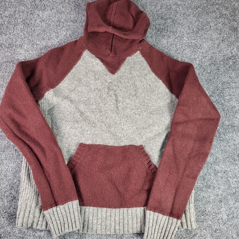 Vintage Ralph Lauren Rugby Mens Medium Lambswool Knit Hoodie Burgundy Gray Color